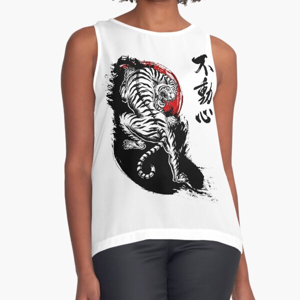 Japanese Tiger With Fudoshin Kanji Sleeveless Top For Sale By DCornel