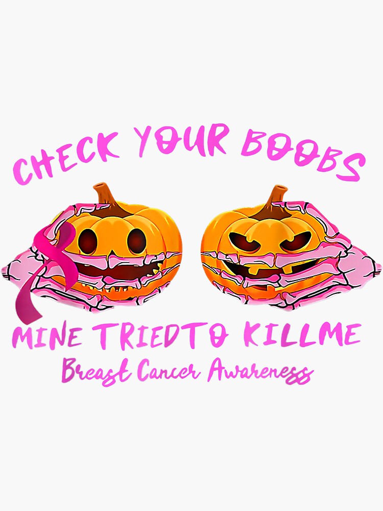 Boob Skeleton Hand On Breast Cancer Ribbon Pumpkin Halloween Sticker