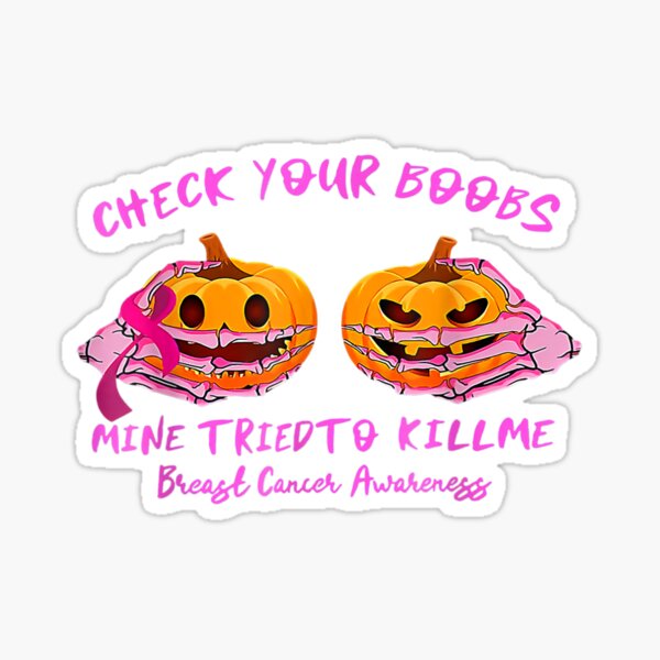 Boob Skeleton Hand On Breast Cancer Ribbon Pumpkin Halloween Sticker