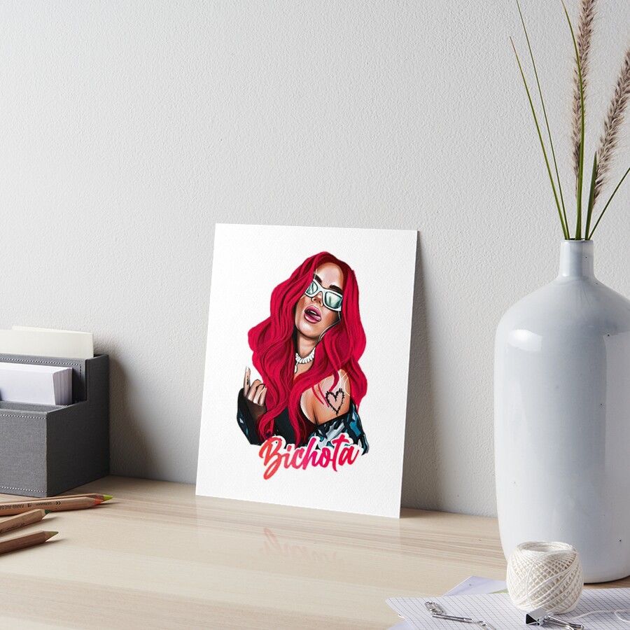 Karol G With Red Hair Illustration With Bichota Art Board Print For