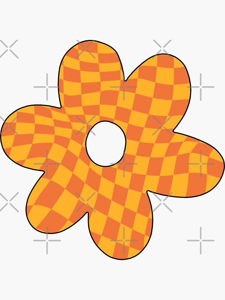 Cute Groovy Retro Aesthetic Flower Wavy Checker Sticker For Sale By