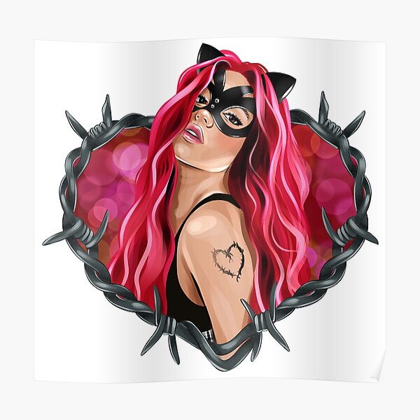 Karol G Gatubela With Red Hair In The Wire Heart Poster For Sale By