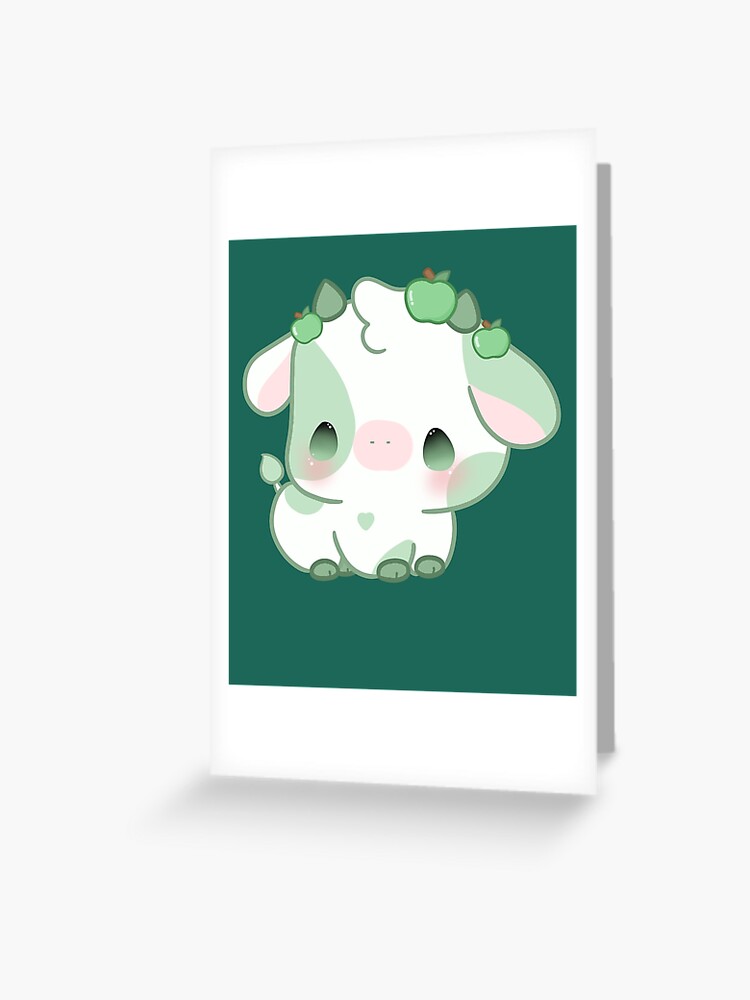 Apple Cow Kawaii Greeting Card For Sale By Maybk Redbubble