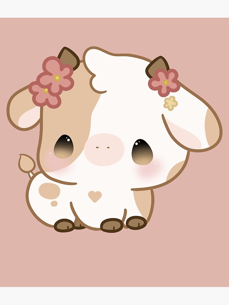 Floral Cow Kawaii Poster For Sale By Maybk Redbubble