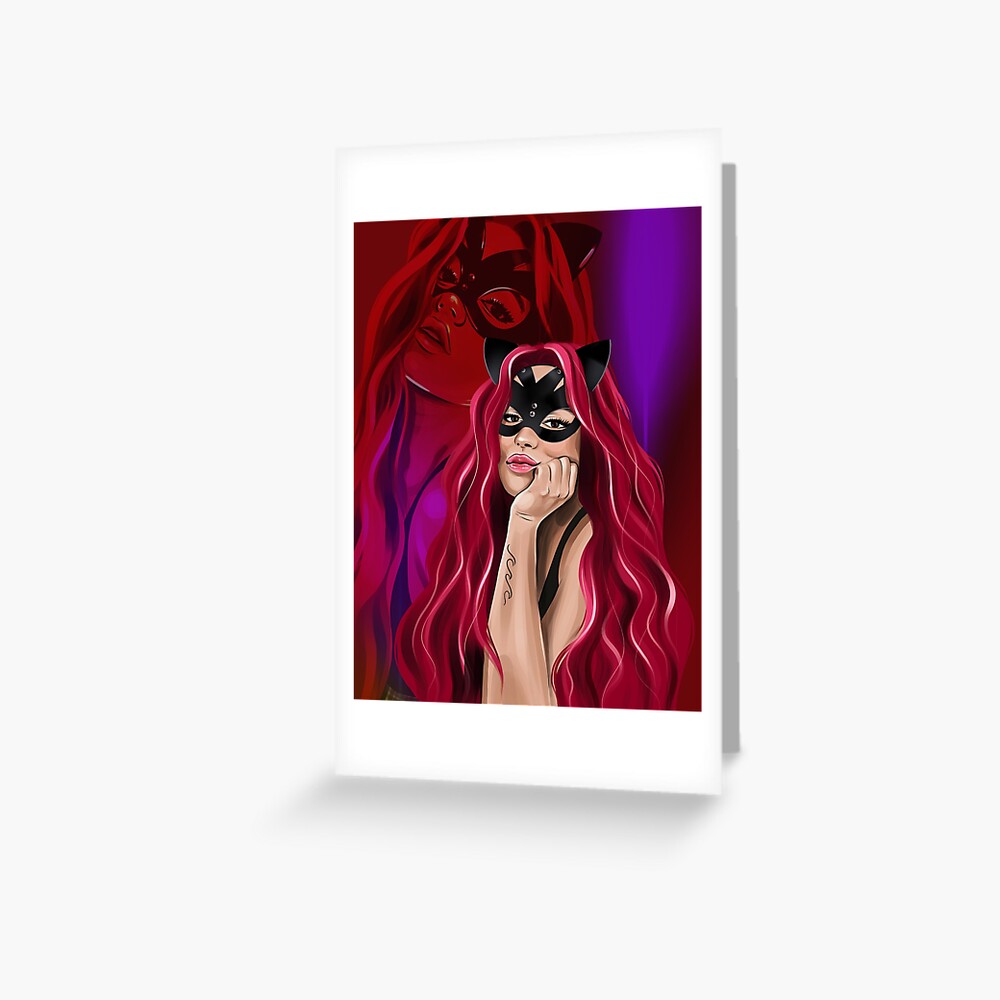 Karol G Gatubela With Red Hair Rectangle Purple Design Greeting Card