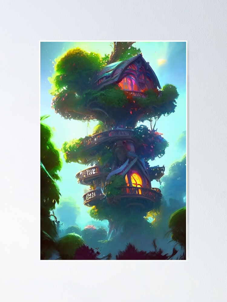 A Treehouse In The Forest Poster For Sale By BuiPrints Redbubble