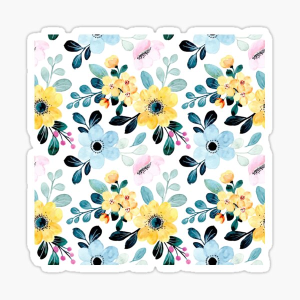 Blue And Yellow Flowers Sticker For Sale By Virillanissa Redbubble