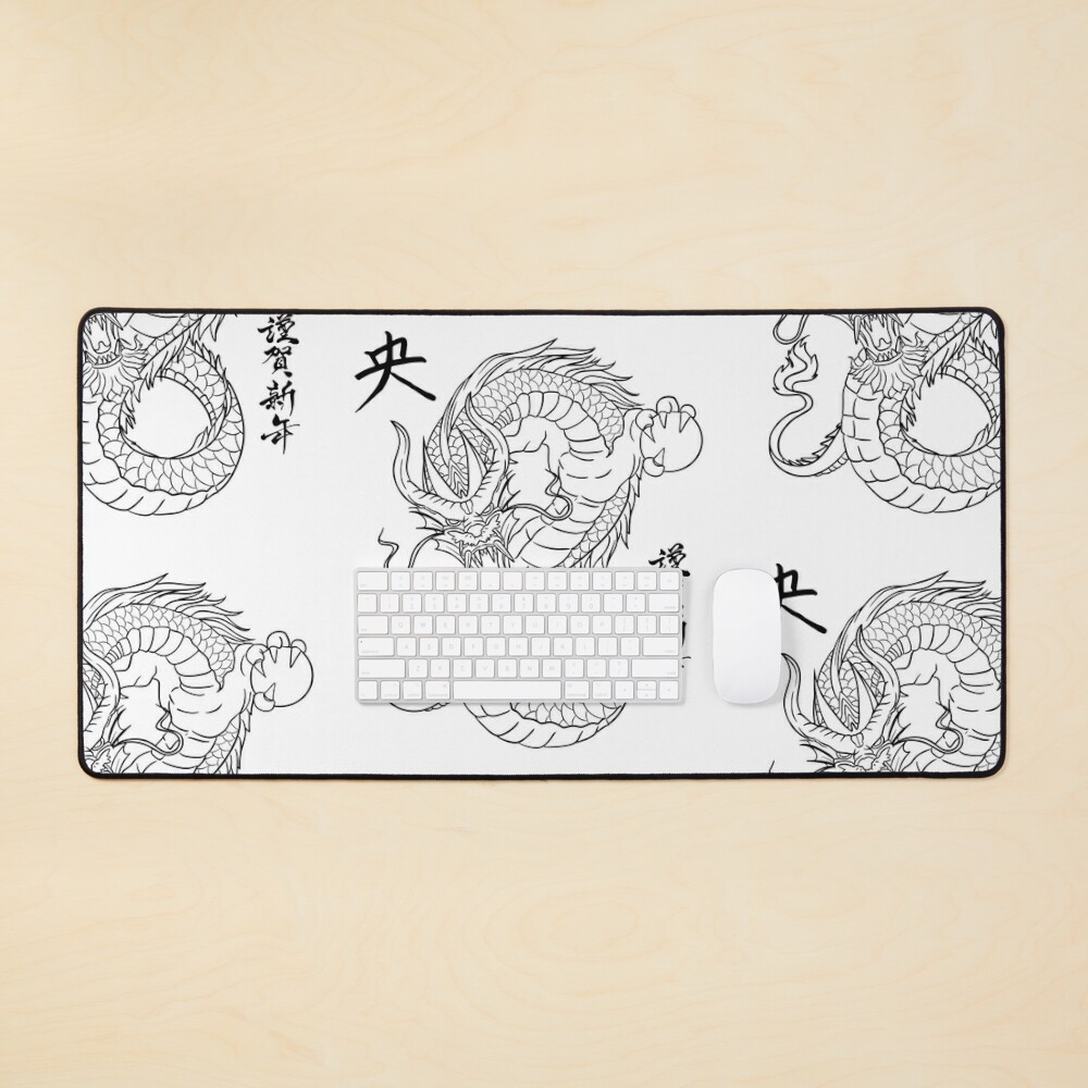 Fierce Chinese Dragon Black Line Drawing Design Sticker For Sale By