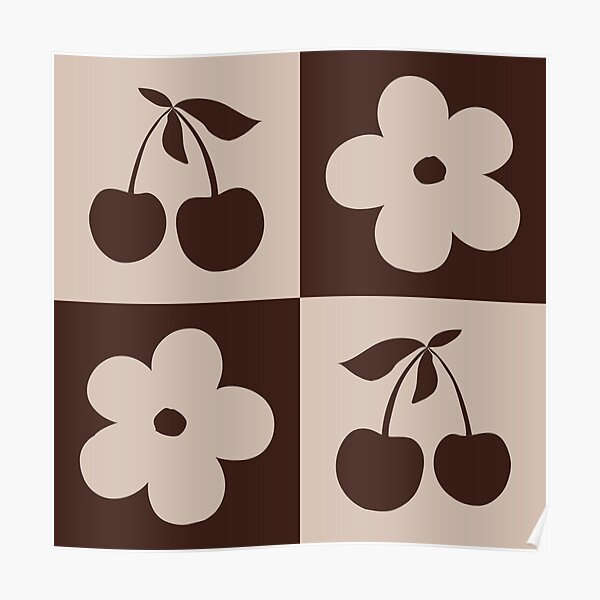 Daisy And Cherry Checker Brown Beige Poster For Sale By Koovox