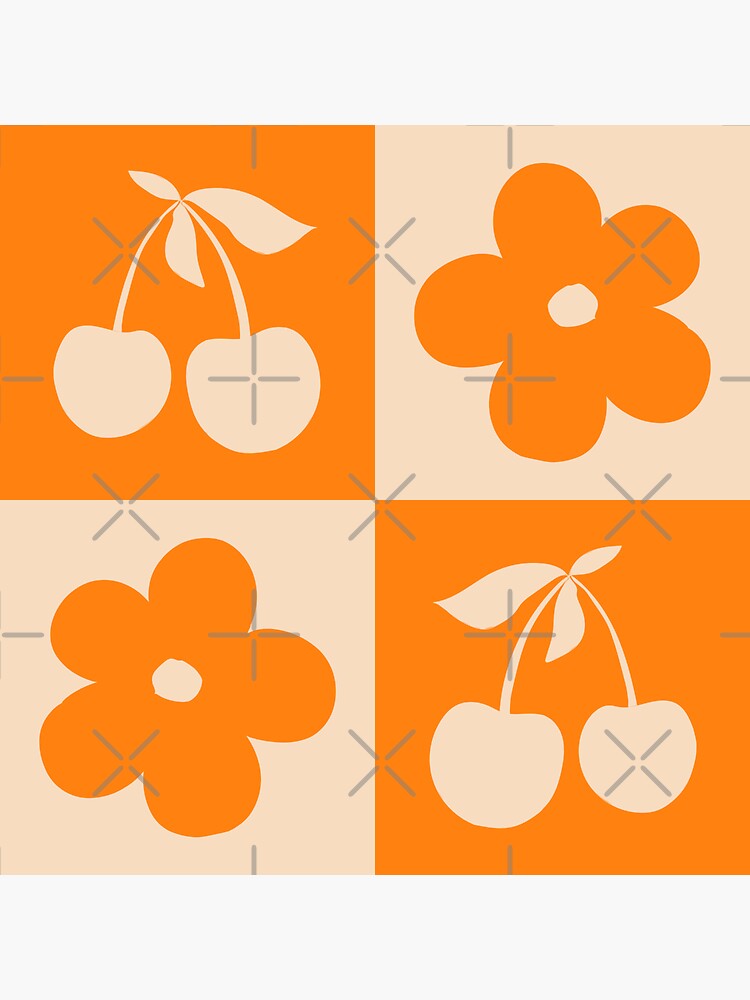 Daisy And Cherry Checker Orange Sticker For Sale By Koovox Redbubble