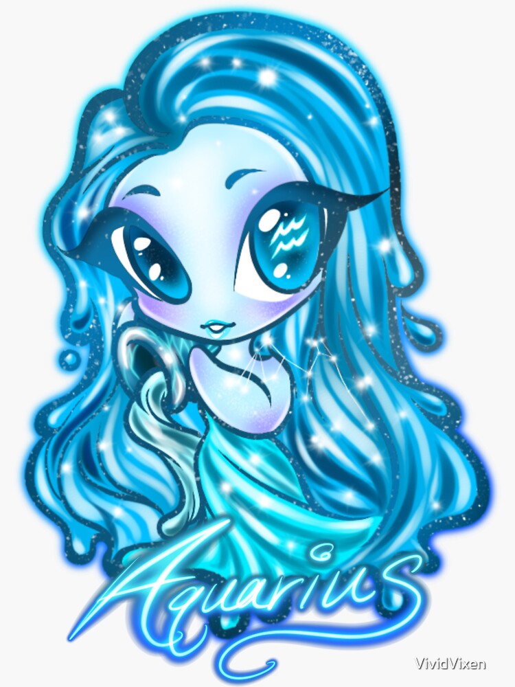 Aquarius Zodiac Chibi Design Sticker For Sale By VividVixen Redbubble