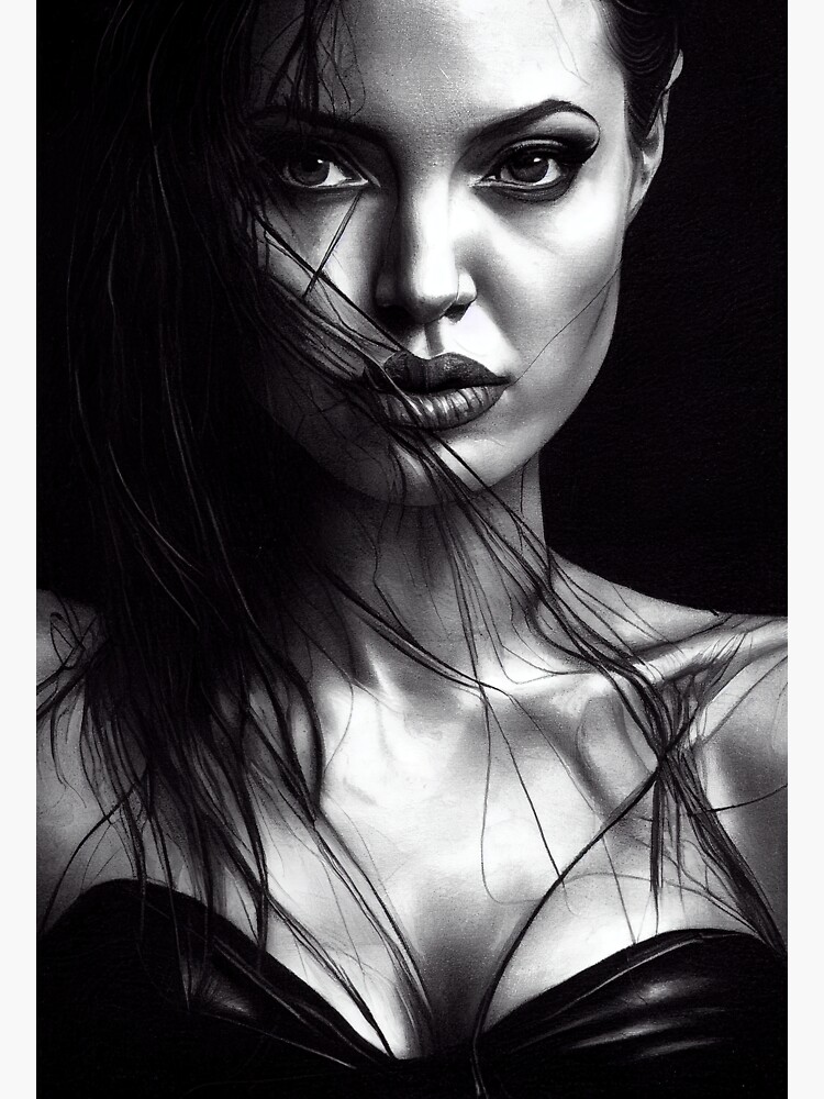 Black And White Portrait Of Angelina Jolie Sticker For Sale By