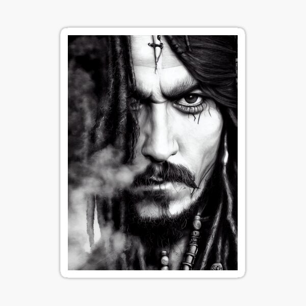 Black And White Pencil Portrait Of Captain Jack Sparrow Sticker For