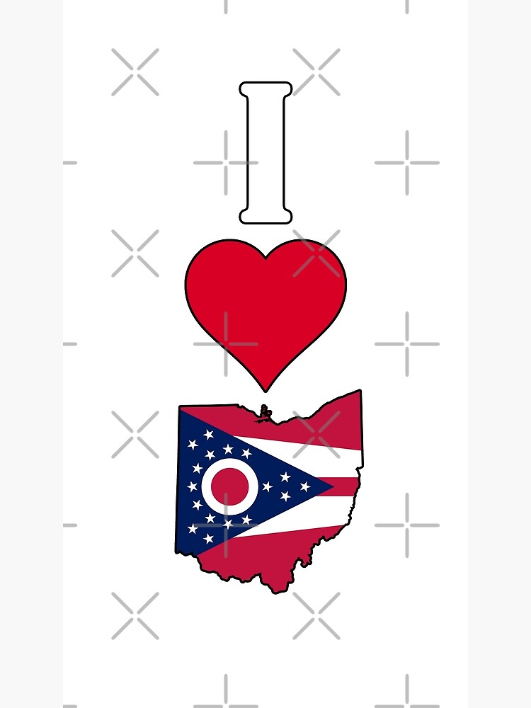 Póster Amo Ohio Vertical I Heart Mapa de la bandera del estado de Ohio