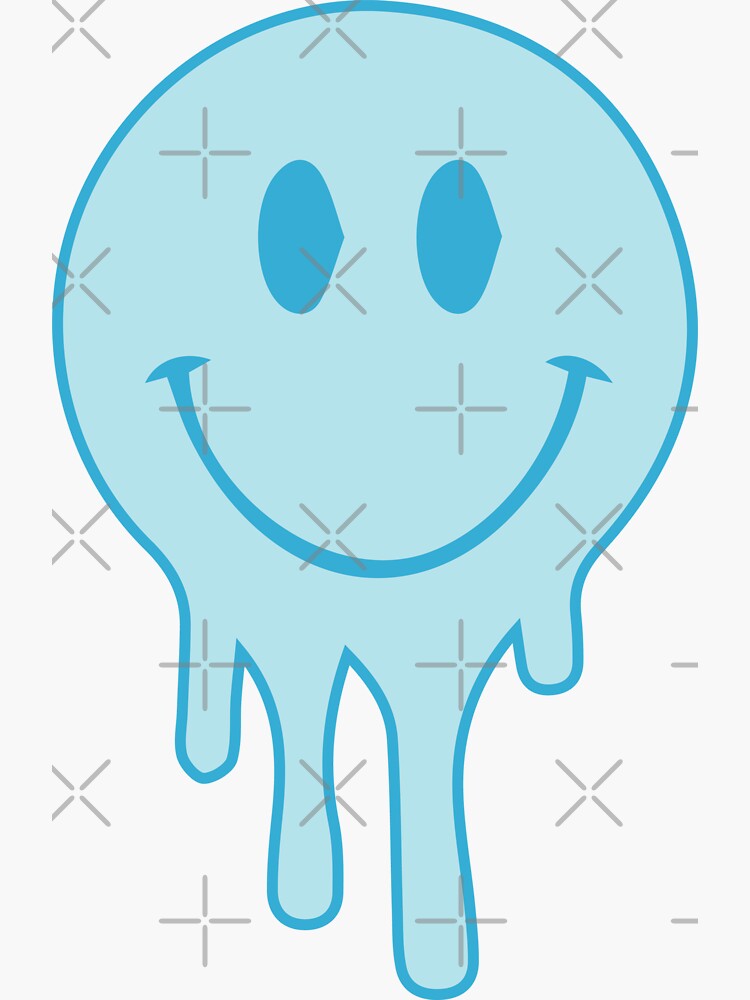 Blue Drippy Smiley Face Sticker For Sale By Simplyspeak Redbubble