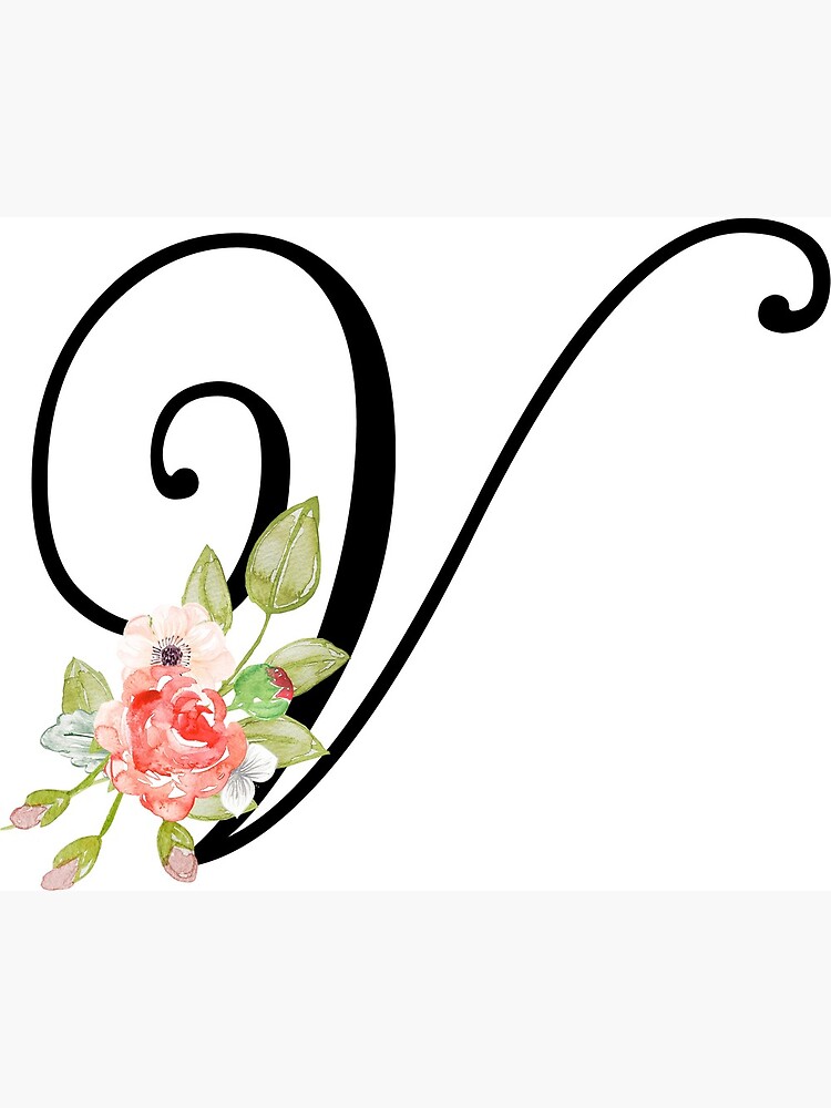 Floral Monogram Fancy Script Letter V Art Print By Grafixmom Redbubble