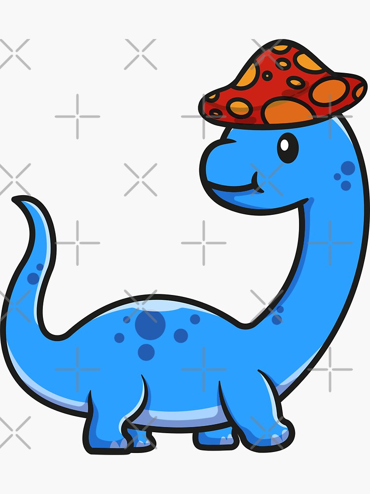 Simple Red And Yellow Mushroom Hat Blue Brontosaurus Dinosaur