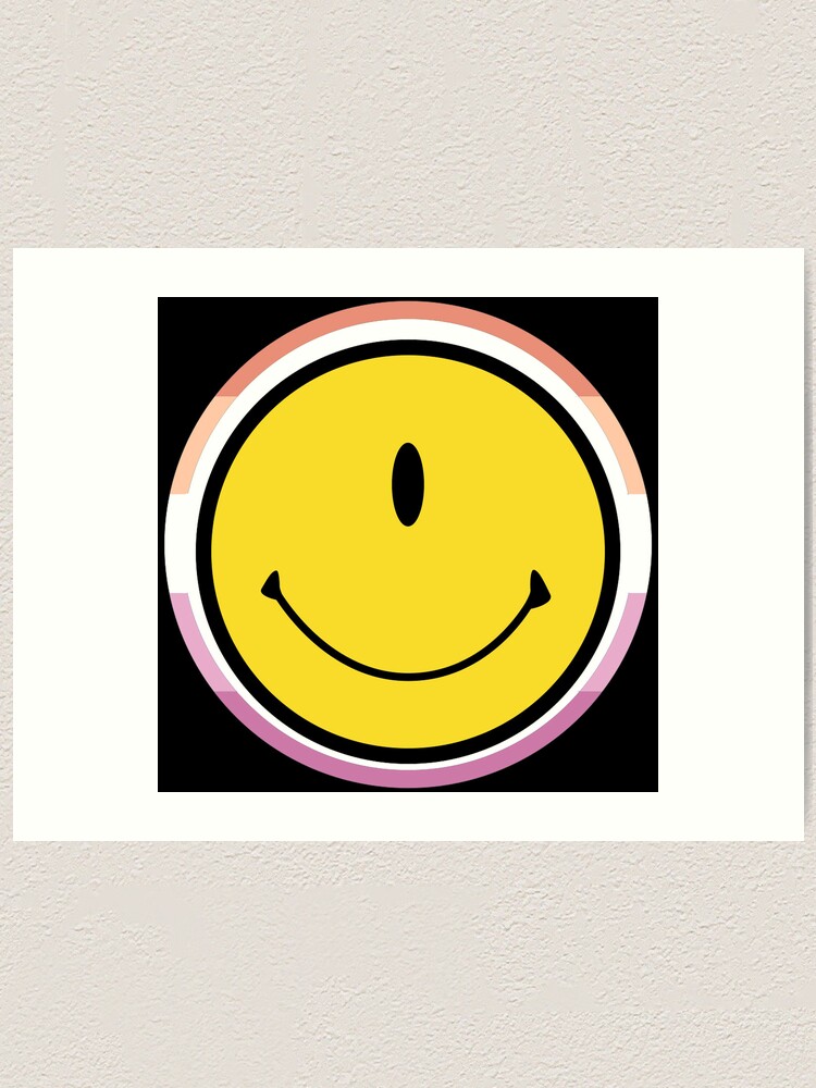 Lesbian Pride 70s Hippie Retro One Eye Alien Smiley Emoji Face Art