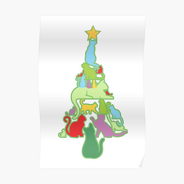 Meow Christmas Tree Poster For Sale By Siliarinc Redbubble