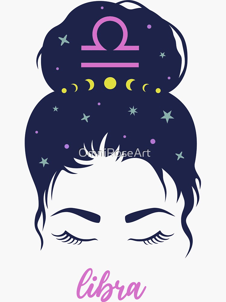 Libra Messy Bun Horoscope Sleepy Head Sticker For Sale By OmniRoseArt