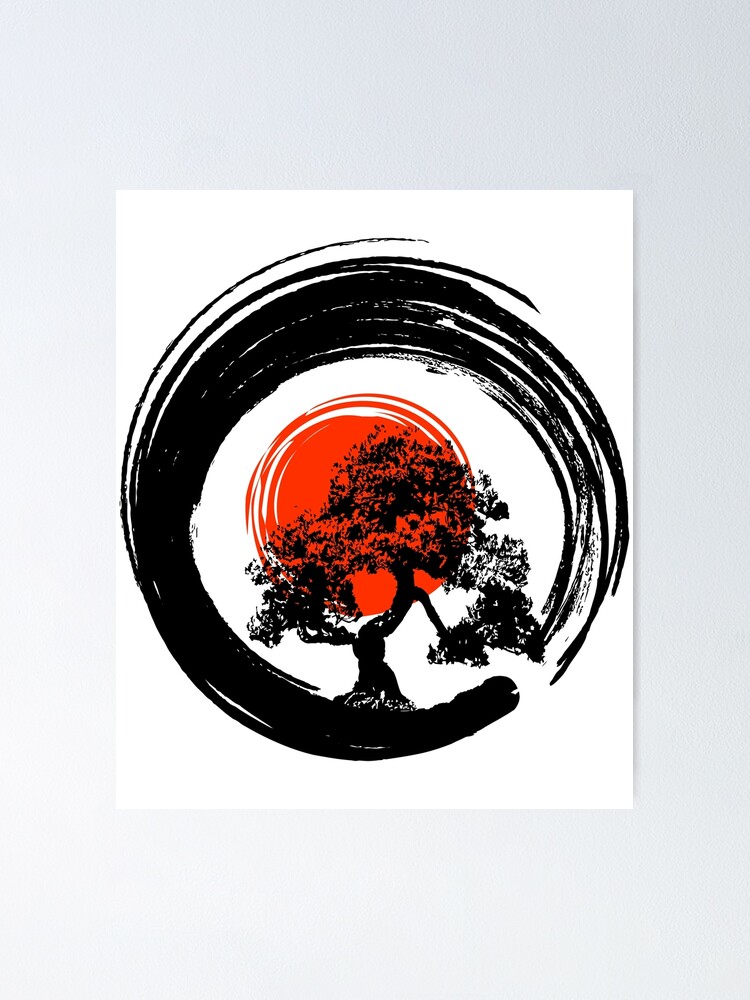 Poster Calligraphie Japonaise De Bonsai Tree Rising Sun Zen T Shirt