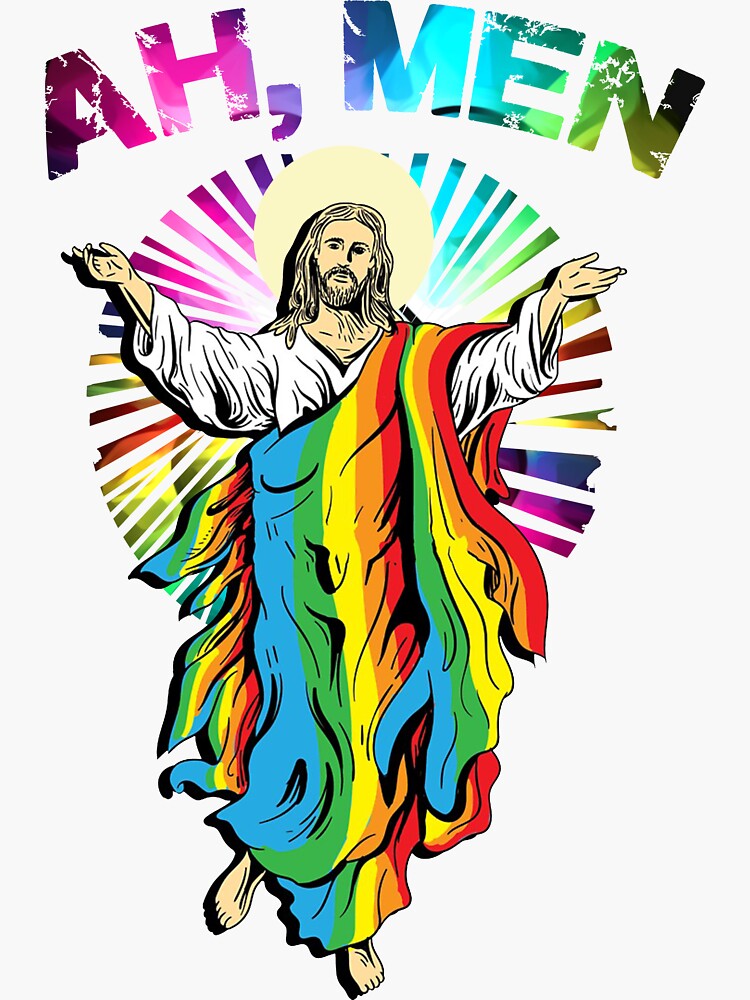 Ah Men Funny Lgbt Gay Pride Jesus Rainbow Flag Christian T Shirt