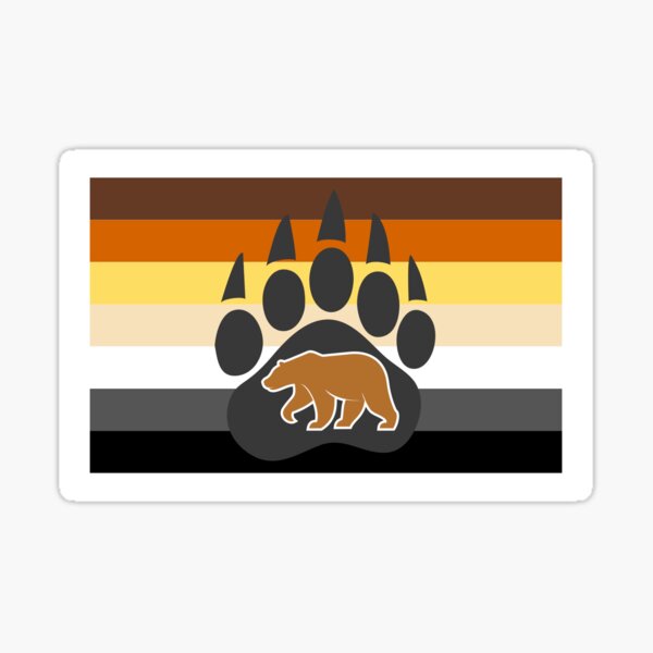 Woofz Brown Bear Silhouette Claw Paw Woof Pride Gay Flag Sticker For