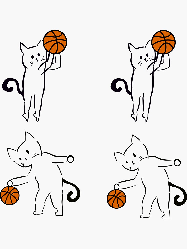 Pegatina Gatos Graciosos Baloncesto Gato Jugando Baloncesto De