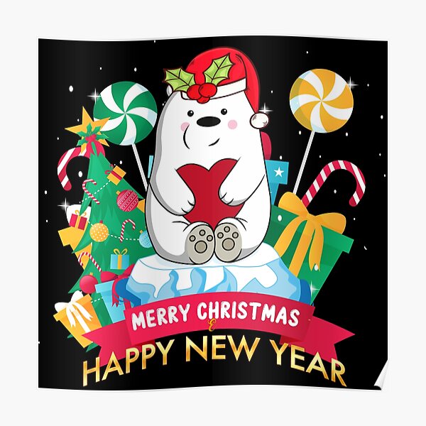 We Bare Bears Xmas Ice Bear Gives Love Poster For Sale By Utopiaxd