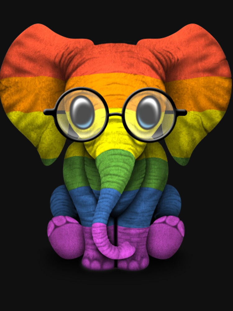 Baby Elephant With Glasses And Gay Pride Rainbow Flag T Shirt For