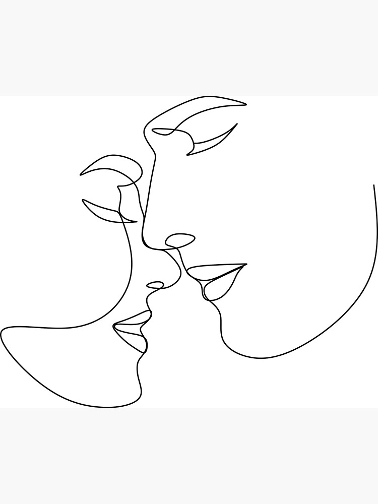 A Man And A Woman Kiss Line Art Poster For Sale By AllaLineArt