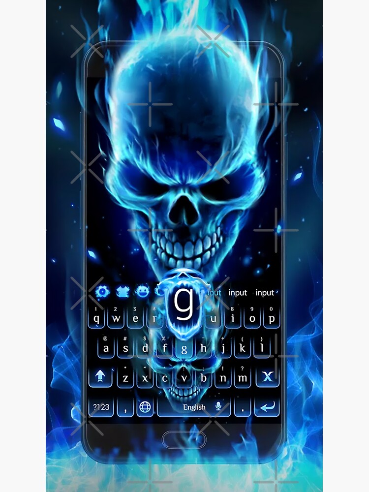 Awesome Evil Blue Flaming Skull Next To A Keyboard With The G Key