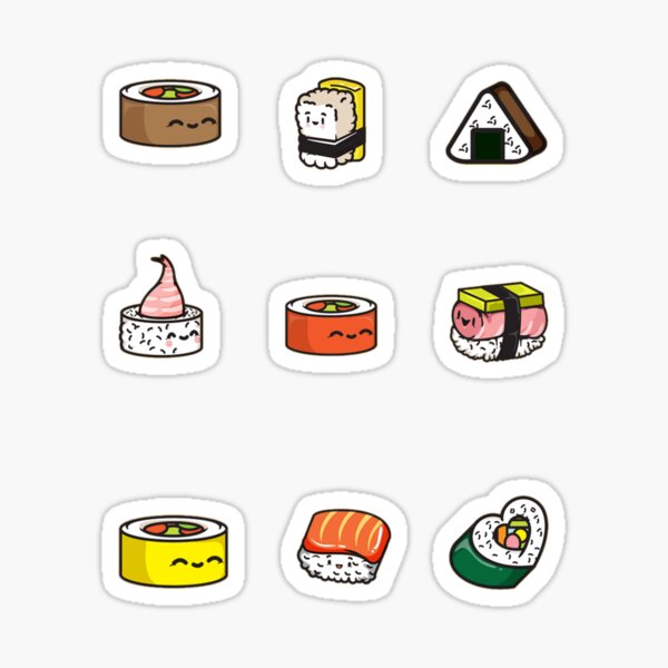 Cute Sushi Sticker Pack Kawaii Sushi Set Happy Sushi Pattern Sticker