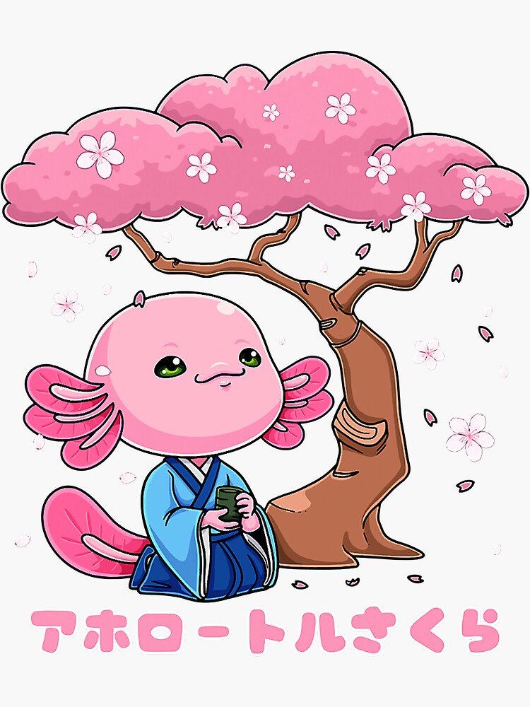 Japanese Sakura Axolotl Cherry Blossom Sakura Flowers Tree Sticker