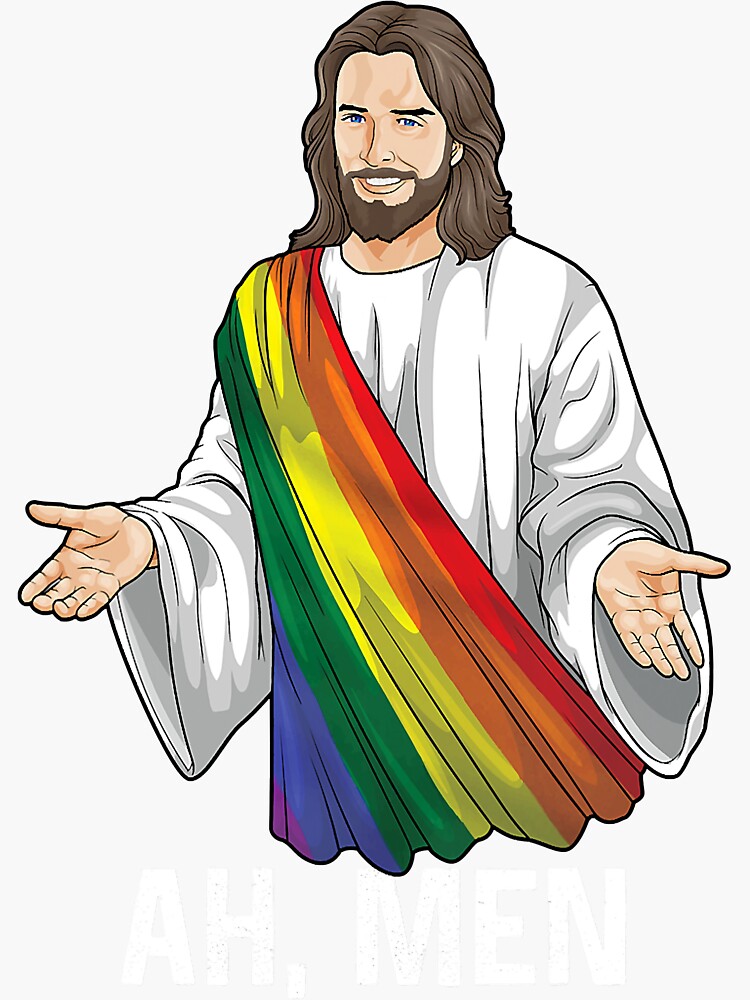 Ah Men Rainbow Gay Jesus Christian LGBT Pride Flag Sticker For Sale