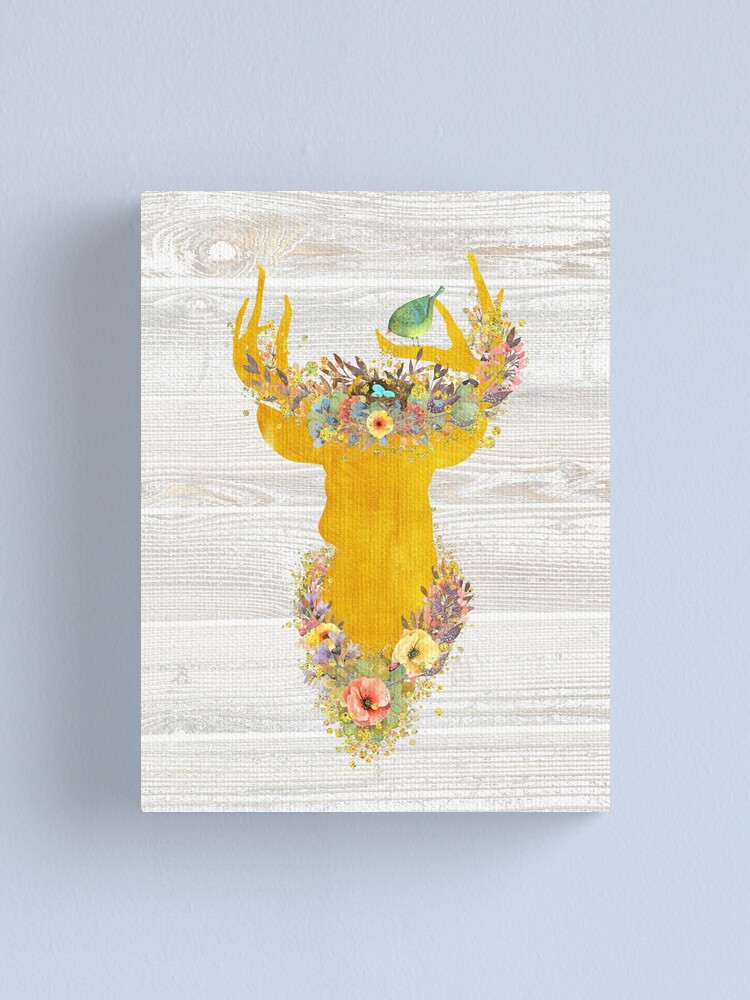 Deer Enchanted Forest Golden Buck Birds Nest Flowers Bird Canvas