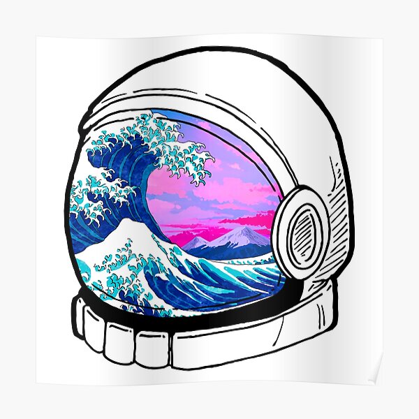 Astronaut Space Helmet The Great Wave Poster For Sale By