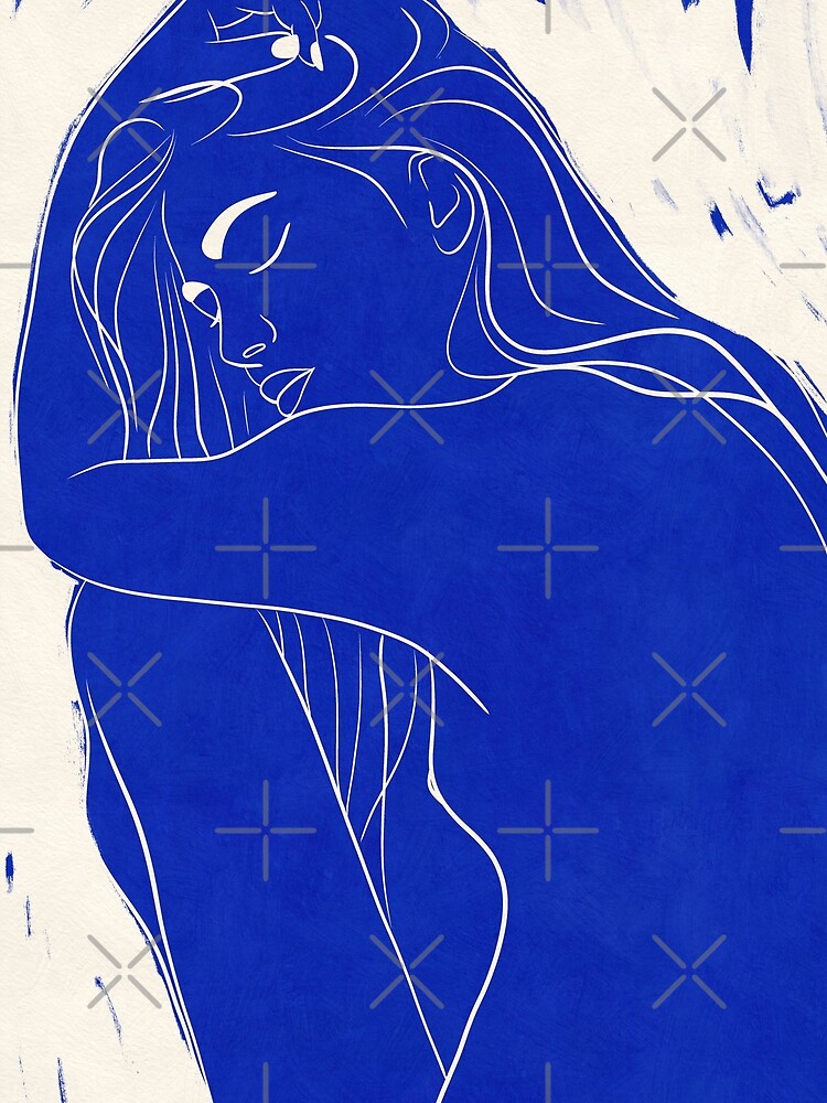 Electric Blue Abstract Nude Woman Nude Figure Art Poster For Sale