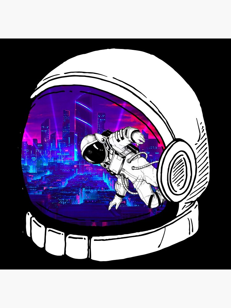 Astronaut Space Helmet Lonely Spaceman Cyberpunk Cityscape Poster