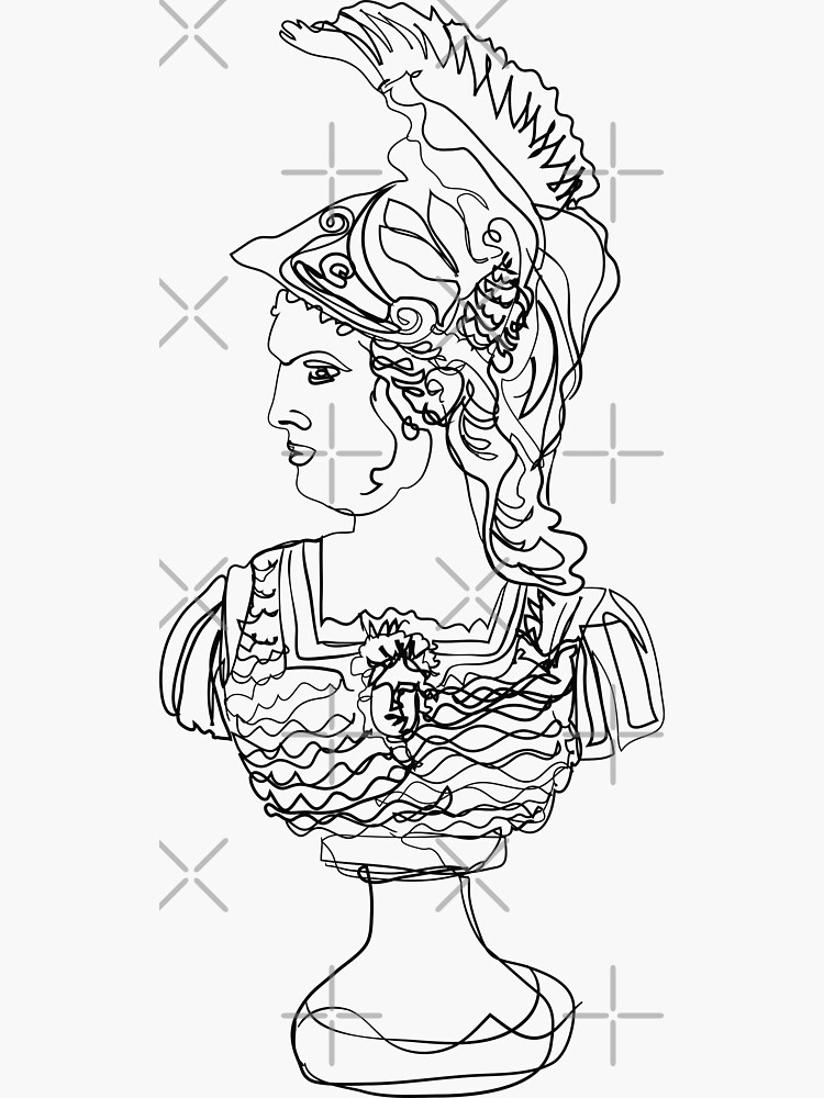 Pegatina Arte lineal de Atenea Póster de camiseta de la antigua