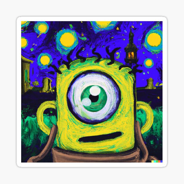 Mike Wazowski Two Eyes Van Gogh Theme Sticker For Sale By Mujtba