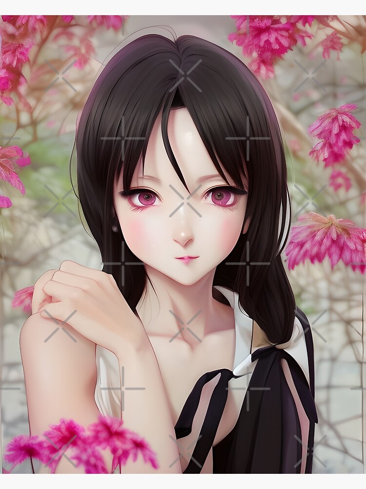 Kawaii Anime Girl In Pigtails Flowers Poster For Sale By LaLilacRose