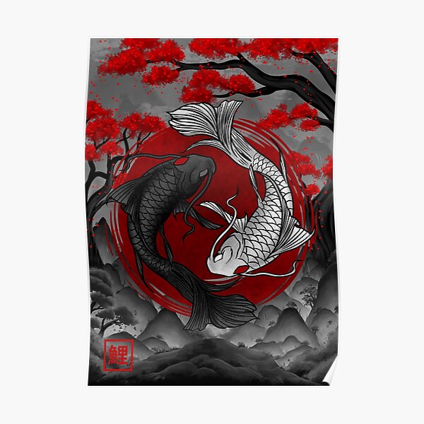 Japanese Yin Yang Koi Fish Poster For Sale By Arfanartd Redbubble