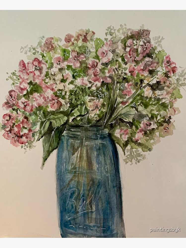 Pink Hydrangeas In Mason Jar Sticker For Sale By Paintingsbyk Redbubble