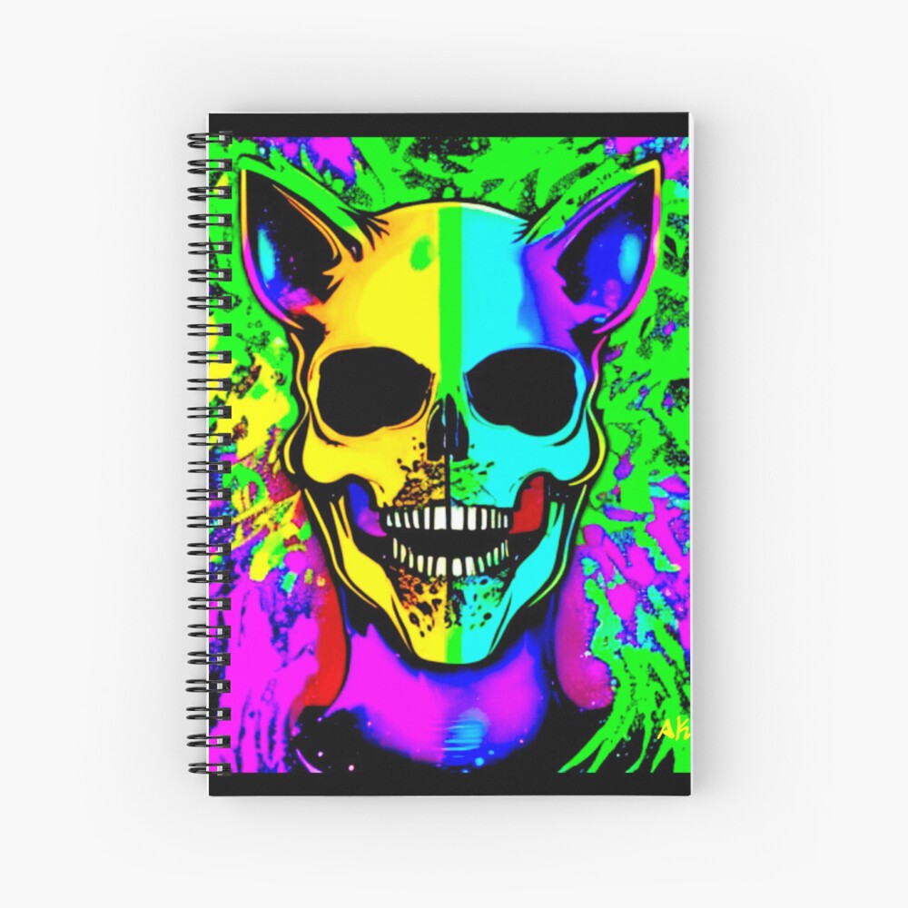 Cuaderno de espiral Gato divertido feliz del cráneo colores del arco