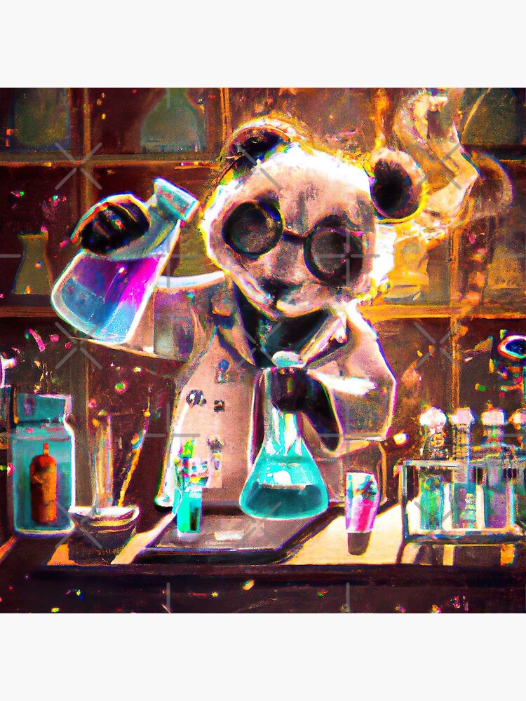 Panda Mad Scientist Mixing Sparkling Chemicals Digital Art Poster