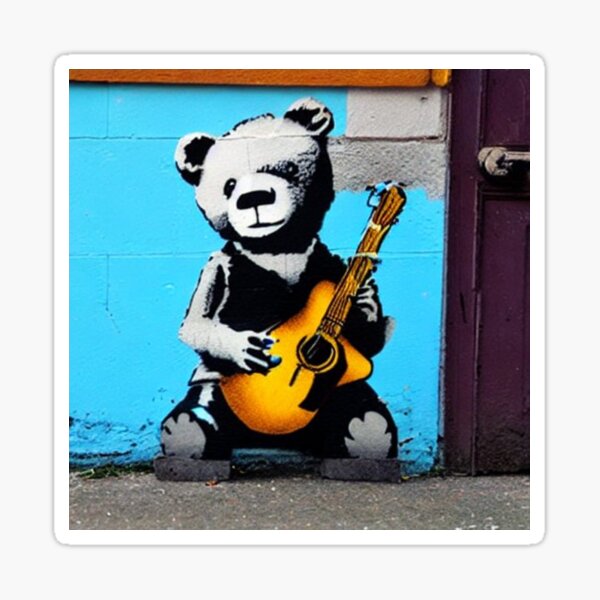 Musician Teddy Bear Playing An Acoustic Guitar Banksy Inspired