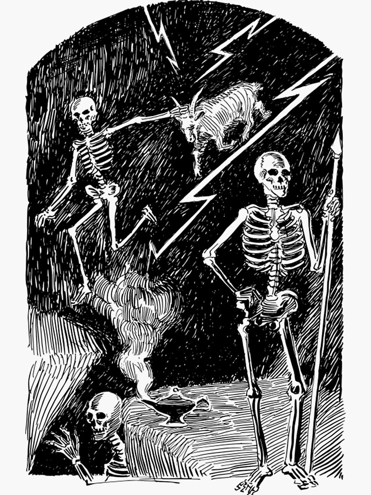 Black And White Skeleton Illustration Sticker For Sale By