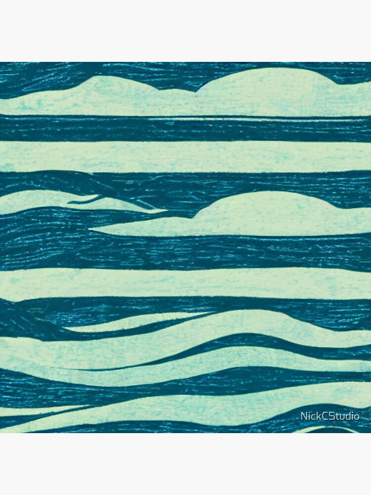 Ocean Waves Seascape In A Woodblock Style Sticker For Sale By