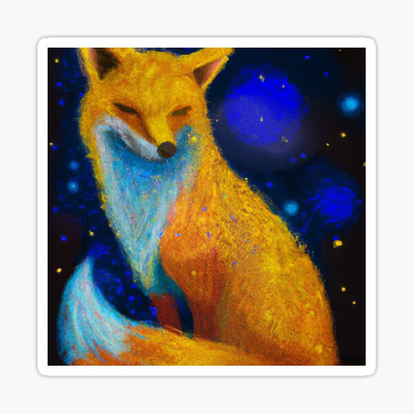 Foxy Night Sky A Starry Night Inspired Painting Of A Fox Sticker For